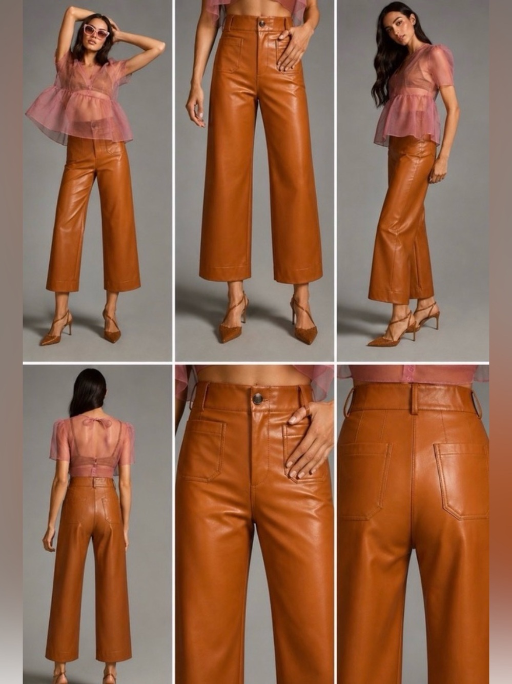 NWT Meave Colette cropped wide leg vegan Leather Pants in Copper